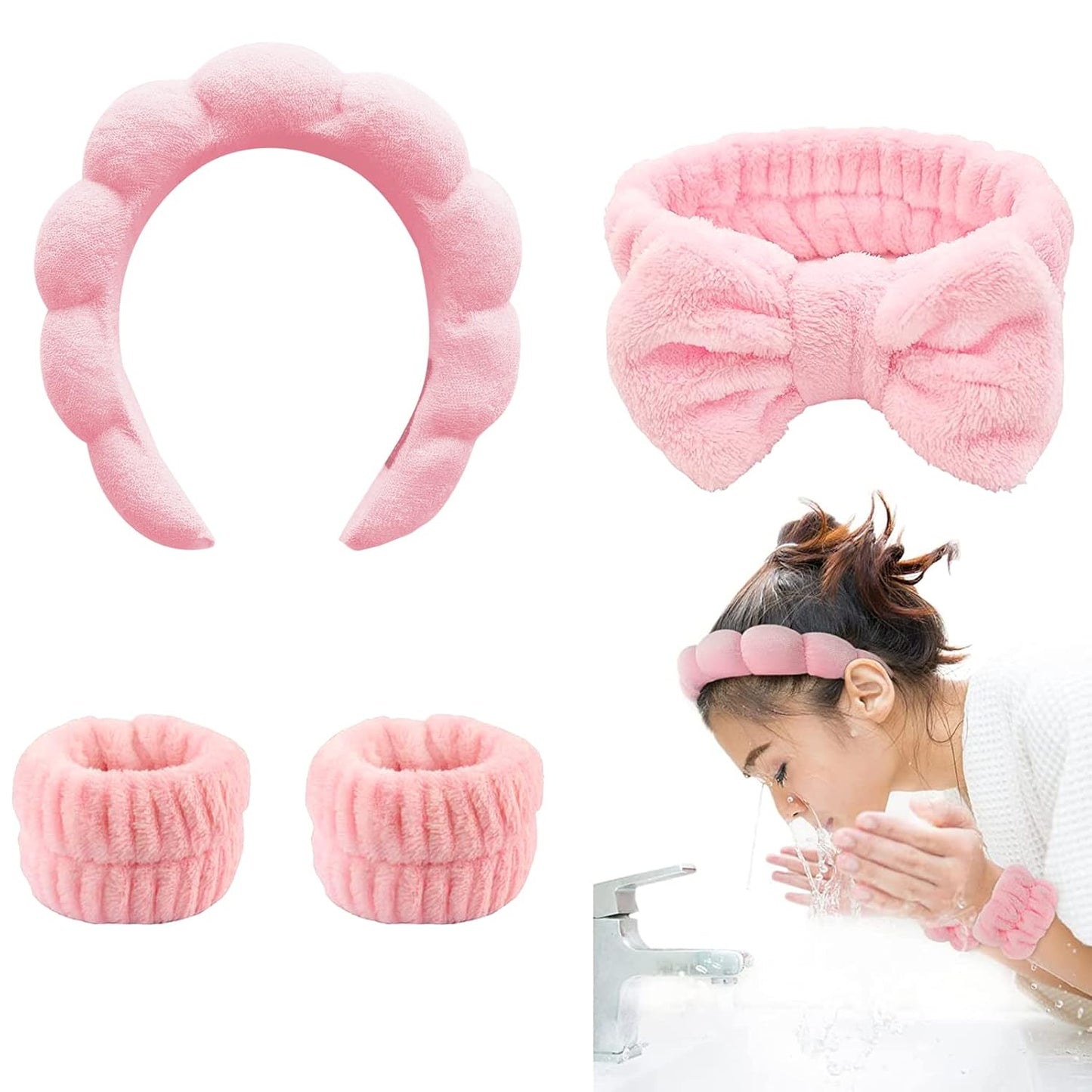 Pink Pastel Headband and Wristband Set (4pcs)