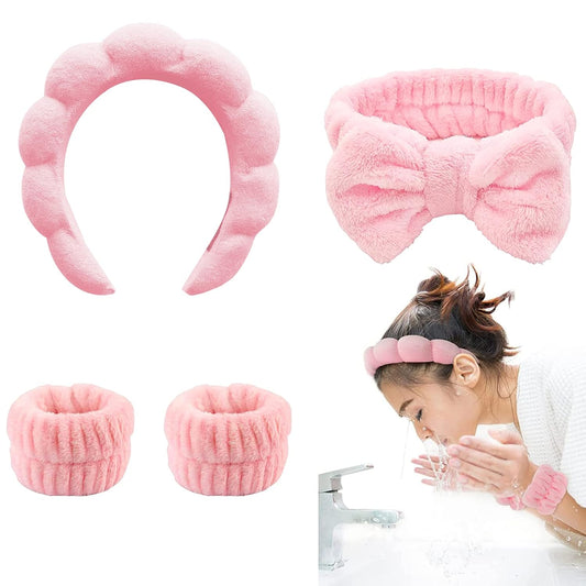 Pink Pastel Headband and Wristband Set (4pcs)